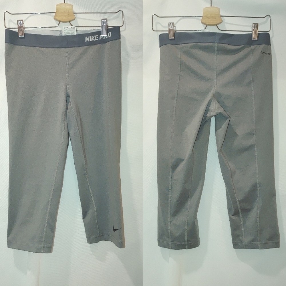 NIKE Women PRO Base Layer Training Capri Tights Heather Grey 458659-091 Medium M